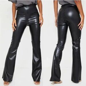 PRETTY LITTLE THING Faux Leather Pants Pull On Flared Casual Chic Black 14 1-8